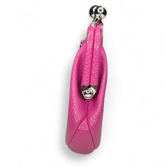 Coach Darcy Bow Kisslock Coin Purse in Pink Crossgrain Leather - Picture 3 of 7